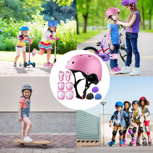 Vista 6 de Juego de casco para niños con rodilleras, coderas y muñequeras, casco ajustable para niños pequeños y jóvenes, juego de equipo de protección