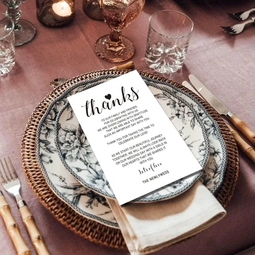 Vista 5 de Tarjetas de agradecimiento para recepción de boda, 50 tarjetas de letrero de mesa para cena de ensayo, 4 x 6 pulgadas