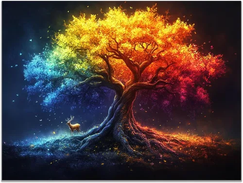 Vista 7 de VOCBAN Tree of Life Wall Art The Picture Artwork Canvas Prints Tree Pictures Poster Retro Artwork for Bedroom Living Room Home Decoration(yellow