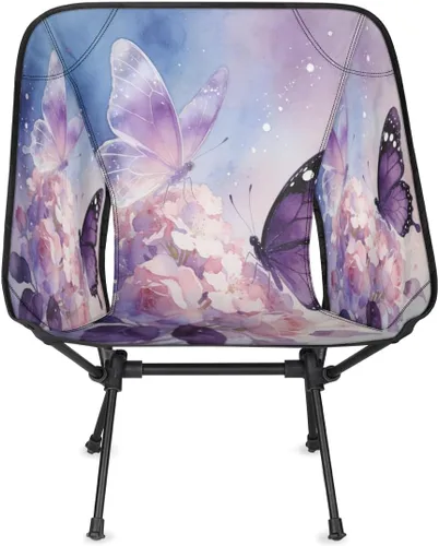 Vista 4 de Dreamy Purple Butterfly Flower Camping Chair - Portable Outdoor Folding Chair,Steel Tube X-Shaped Support,Comes with Side Storage Bags,Suitable for