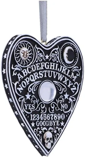 Vista 4 de Nemesis Now Spirit Board - Adorno colgante de planchette de 3.3 in, resina, negro, adorno colgante de tablero espirituoso, decoración festiva