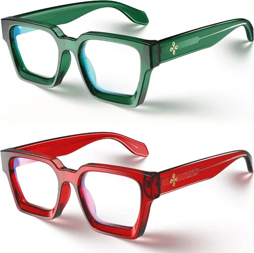 Vista 2 de VISOONE Paquete de 2 Gafas de Bloqueo de Luz Azul con Marco Rectangular y Aspecto Elegante Preppy para Mujeres y Hombres RIVER