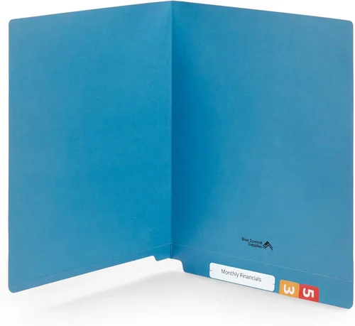 Vista 2 de Blue Summit Supplies 100 carpetas de archivos con pestañas finales azules, carpetas con pestañas finales, archivos de pestañas de corte recto