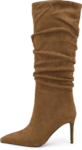 Vista 15 de Zamikoo Botas holgadas de tacón alto para mujer, botas de tacón de aguja altas hasta la rodilla, puntera puntiaguda, elásticas, botas altas de meter