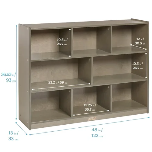 Vista 3 de ECR4Kids Gabinete de almacenamiento móvil de 8 compartimentos, primaria, muebles de aula, gris desgastado Durable birch, GREENGUARD Gold