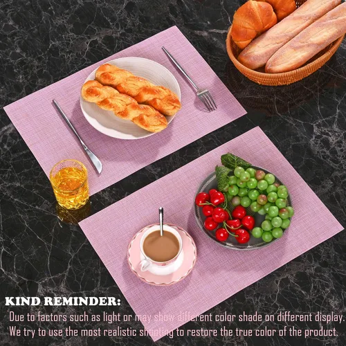 Vista 9 de Zupro - Juego de 4 manteles individuales trenzados de PVC de 18 x 12 pulgadas, color rosa para uso en interiores y exteriores Manteles