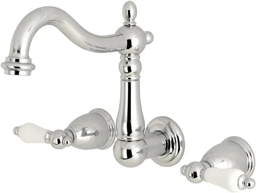 Vista 4 de Kingston Brass KS1253PL Grifo de baño de montaje en pared central de 8 pulgadas, latón antiguo