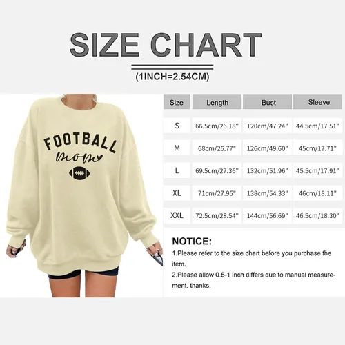 Vista 6 de MNLYBABY Camiseta de fútbol de gran tamaño para mujer, divertida sudadera gráfica para el día del juego, casual, mamá, vida, manga larga, tops