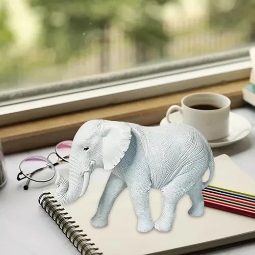 Vista 6 de Decoración de estatua de elefante, adorno de elefante decorativo creativo, escultura de elefante para chimenea, cumpleaños, sala de dibujo, Blanco