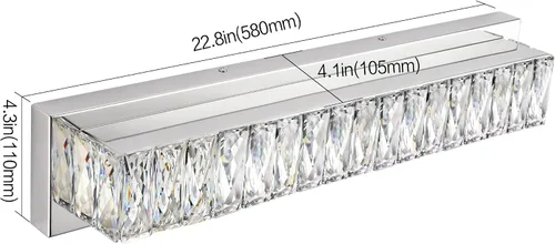 Vista 7 de Luces de tocador de cristal para baño, barra de luz LED de 18 W, accesorios de iluminación cromados modernos sobre espejo para baño de 22.8 pulgadas