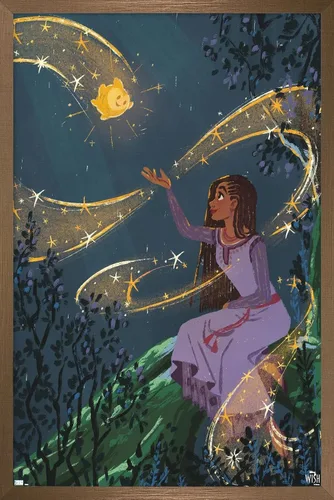 Vista 16 de Trends International Disney Wish - Póster de collage 2 (Asha & Star), 22.4 pulgadas de largo x 14.7 pulgadas, versión enmarcada en madera de granero
