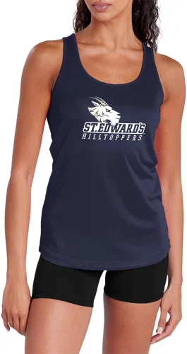 Vista 97 de Camiseta deportiva sin mangas oficial de NCAA Collegiate para mujer, con espalda cruzada, colección con logotipo primario
