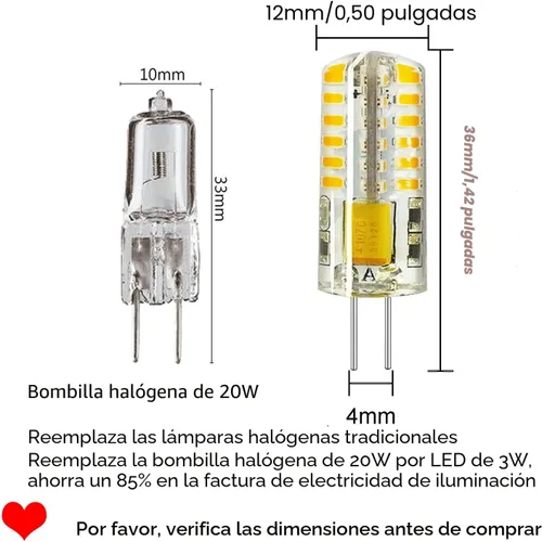 Vista 2 de RAYHOO - 10 bombillas LED G4 JC de base bi-pin de 3 W AC/DC 12 V 20 W-30 W T3 bombillas halógenas de repuesto para paisaje (blanco cálido 3000 K)