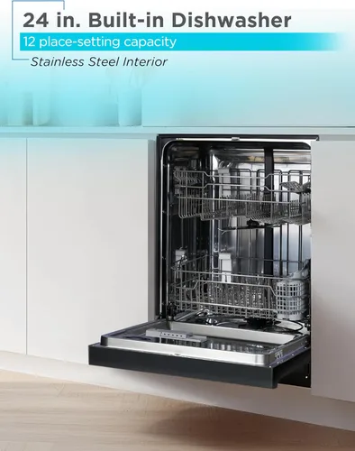 Vista 2 de BLACK+DECKER Lavavajillas empotrado de 24 pulgadas, capacidad para 12 cubiertos con tina de acero inoxidable, lavavajillas con 6 programas