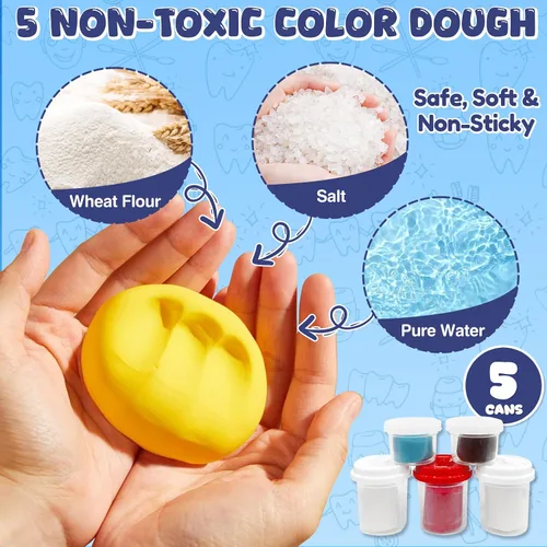 Vista 5 de Crelloci Juego de masa de color para dentista, kit de herramientas dentales con taladro y relleno, juguetes de juego de rol médico DIY para niños