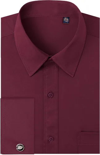 Vista 8 de J.VER Camisas de vestir con puños franceses para hombre, ajuste regular Verde militar