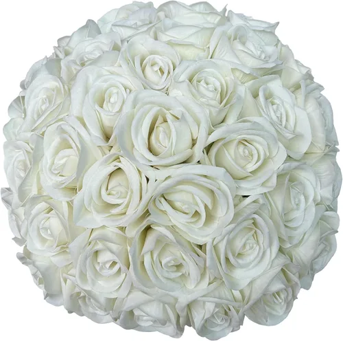 Vista 12 de FagusHome 30 piezas de rosas artificiales de seda a granel, flores falsas, cabezas de rosas con tallos para decoración del hogar y boda (azul oscuro)