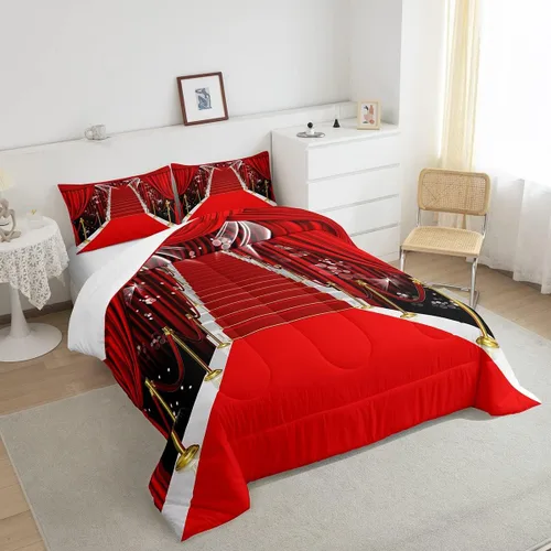 Vista 4 de jejeloiu Juego de edredón de cine para niños, tamaño King, juego de ropa de cama de cine nocturno para niños, niñas, adolescentes, decoración