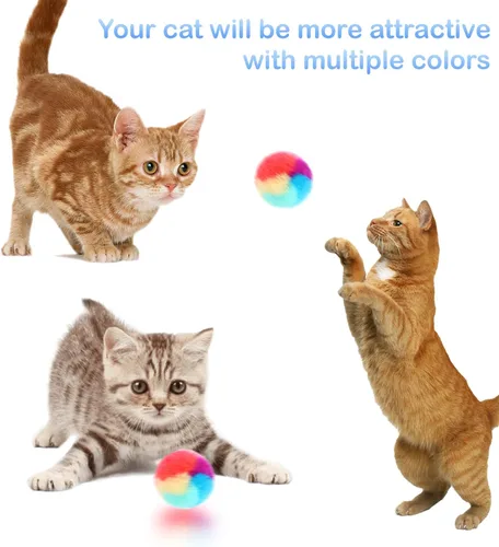Vista 3 de KALIONE 30 piezas bolas de peluche suave para gatos de 1.2 pulgadas, bolas de juguete arcoíris para gatos, bolas peludas para gatitos, bolas