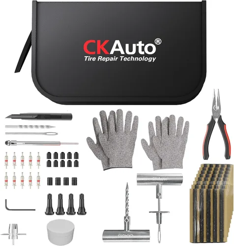Vista 7 de CKAuto Kit universal de reparación de neumáticos, kit de herramientas de emergencia de coche resistente para reparación de pinchazos de neumáticos