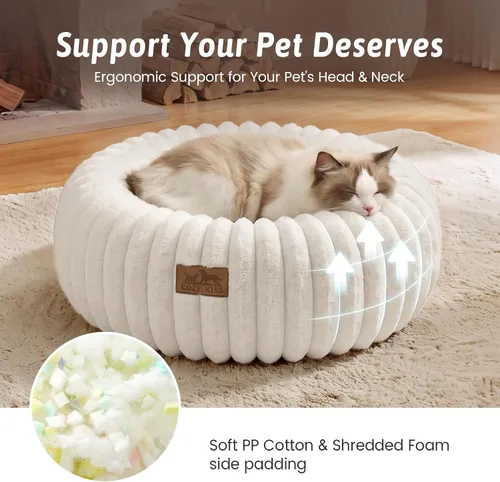 Vista 4 de COZY KISS Donut - Cama pequeña para gatos de interior, cama para gatitos Crema