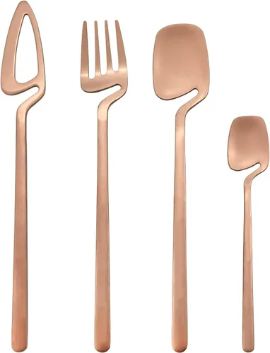 Vista 12 de Juego de cubiertos dorados mate, 20 piezas de cubiertos de acero inoxidable 304 colgantes para 4, juego de utensilios de cocina con acabado Oro