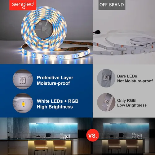 Vista 3 de Sengled - Tira de luz LED multicolor inteligente de malla Bluetooth, 16.4 pies, funciona con Amazon Echo y Alexa, alto brillo con 16 millones