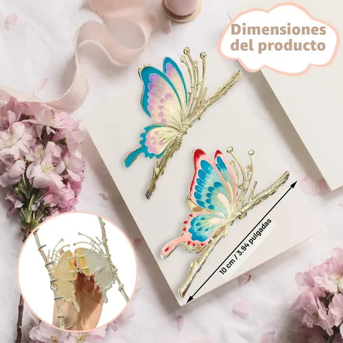 Vista 4 de Grandes pinzas de mandíbula de metal antideslizantes con mariposa brillante para mujeres - Agarre fuerte y bonito, accesorios para el cabello
