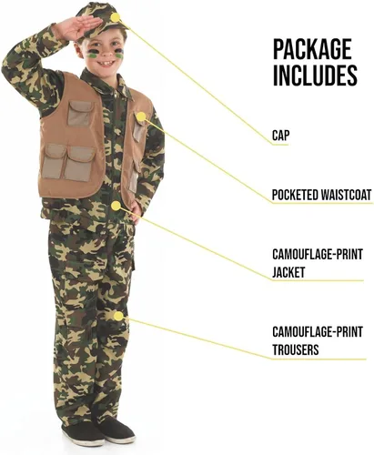 Vista 3 de fun shack Disfraz del ejército para niños y niñas, soldado militar, Halloween, niños, disfraz de personajes para niños, S, M, L, XL