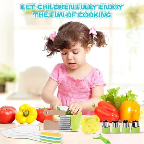 Vista 6 de 16 piezas de herramientas de cocina Montessori, juego de utensilios de cocina para niños, juguete de cocinado, juego de cocina para niños pequeños