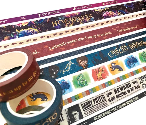 Vista 3 de Paper House Productions Harry Potter Foil Accent - Paquete de 10 cintas washi con 5 rollos de 0.591 in y 5 rollos de 0.197 in - atrevida y brillante