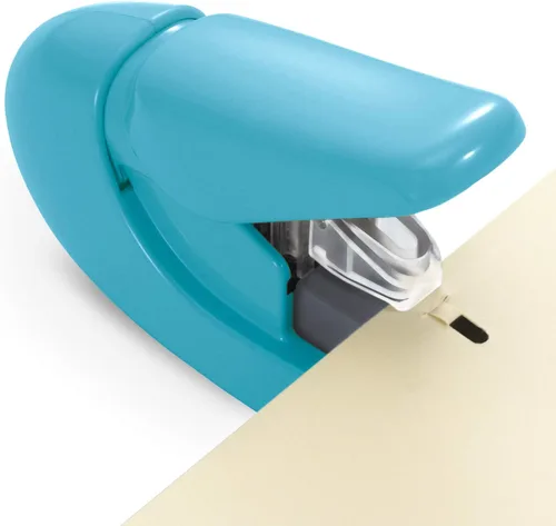 Vista 4 de Plus Paper Clinch - Engrapadora compacta sin grapas, color azul turquesa