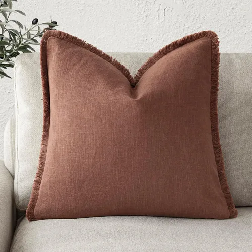 Vista 59 de Foindtower Fundas de almohada decorativas de lino con flecos, acogedora funda de cojín bohemia estilo farmhouse con borlas, funda de almohada
