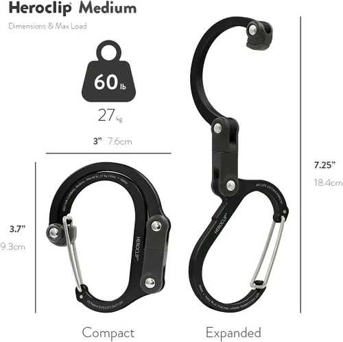 Vista 5 de GEAR AID HEROCLIP 360° Swivel Carabiner Gear Clip and Hook (Medium) for Camping, Backpack, Suitcases and Garage Organization