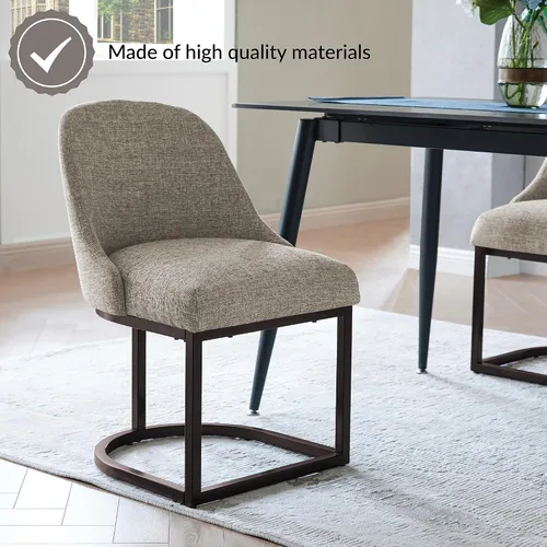 Vista 54 de Leick Home 214536 Barrelback Silla de comedor con base de metal, juego de 2, para comedor, asiento moderno de lino negro y base de metal dorado