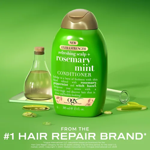 Vista 2 de OGX Acondicionador Extra Fuerte Refrescante para Cuero Cabelludo + Romero Menta, Acondicionador Nutritivo para el Cabello y el Cuero Cabelludo