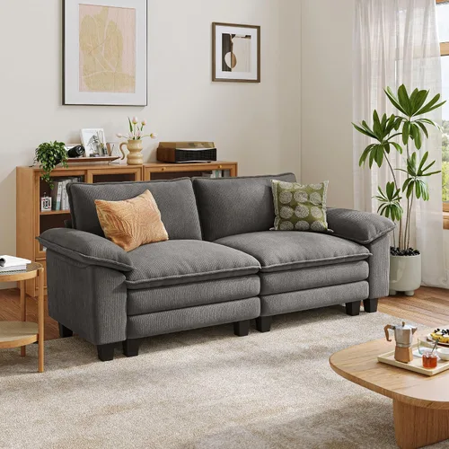 Vista 29 de LINSY HOME Cloud Sofa - Silla decorativa con tumbona otomana para interiores, sofá de pana perfecta para sala de estar, apartamento, oficina, beige