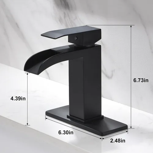 Vista 7 de Grifo de baño cascada negro – Grifo de lavabo de baño de una sola manija negro mate de 1 o 3 agujeros Grifo de tocador sólido de un solo orificio