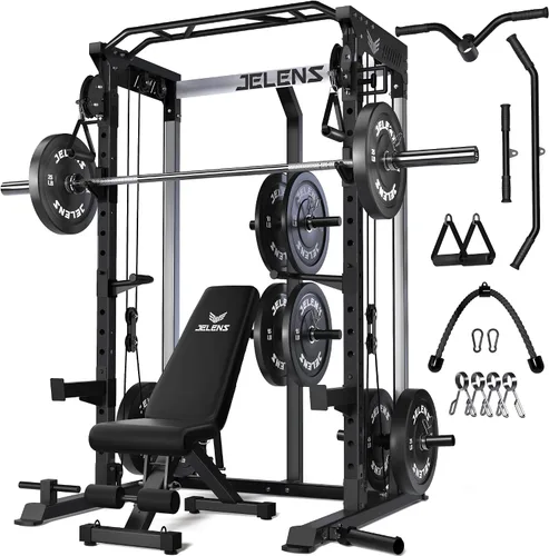 Vista 19 de C21 Power Cage 2000LBS Multi-Function Power Rack with Independent Dual Pulley System, All-in-One Squat Rack for Cable Crossover, Home Gym Workout