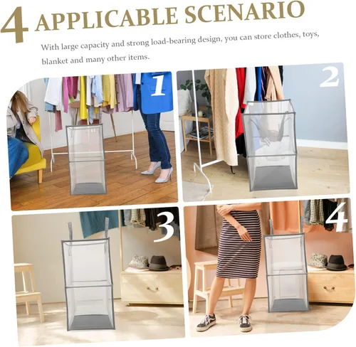 Vista 2 de Cesta plegable con asa para ropa sucia, repuesto de malla para almacenamiento de lavandería