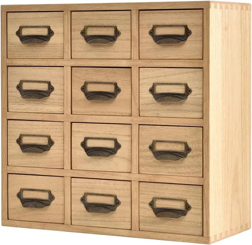Vista 10 de KIRIGEN Organizador de escritorio de madera con 9 cajones, armario de Natural