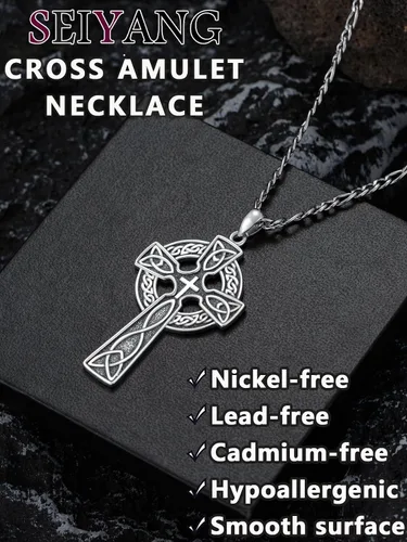 Vista 6 de Seiyang Collar de cruz de plata de ley 925 con colgante de crucifijo Ankh para hombres y mujeres, con cadena Rolo de 0.079 in, 22 pulgadas + 2