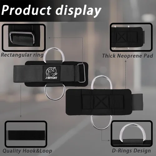 Vista 4 de J Bryant Puños de muñeca para elevación lateral de máquina de cable, correas de doble anillo en D resistentes con neopreno acolchado, cómodo soporte