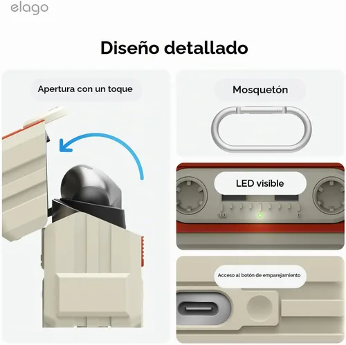 Vista 6 de elago Compatible con Samsung Galaxy Buds 3 Pro y 3 y 3 FE Funda, funda con diseño de cinta de casete con mosquetón, protección completa, accesorios