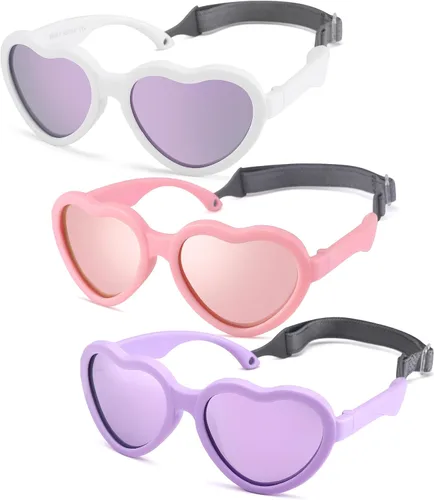Vista 11 de Gafas de sol polarizadas flexibles en forma de corazón para bebés con correa ajustable para niños pequeños y bebés de 0 a 24 meses B9*