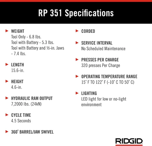 Vista 7 de RIDGID 67193 Modelo RP 351 Kit de herramienta de prensa ProPress estándar con cable con herramienta de prensa ProPress con cable, mandíbulas
