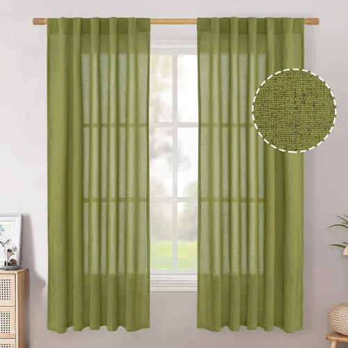 Vista 10 de BGment Cortinas cortas de lino marrón de 36 pulgadas de largo para ventanas, pequeñas cortinas de gasa semitransparentes para cocina, cafetería