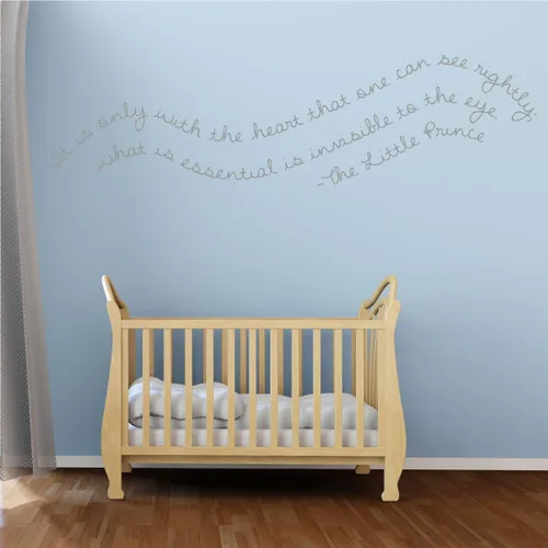 Vista 5 de Calcomanía de pared para cuarto de bebé, con texto en inglés "IT Is Only With The Heart", decoración de pared de vinilo con el principito