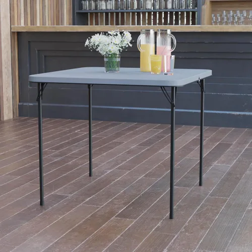 Vista 8 de EMMA + OLIVER Mesa plegable cuadrada de plástico de grano de madera marrón de 2.83 pies con mango
