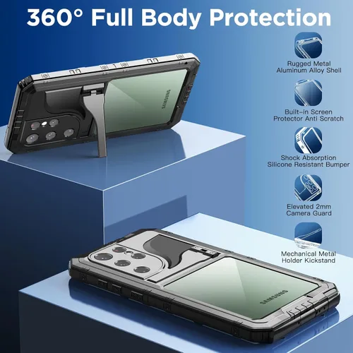 Vista 5 de Mitywah Funda impermeable para Samsung Galaxy S23 Ultra, funda de metal resistente, carcasa de cuerpo completo a prueba de golpes con protector